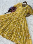 3MODERN MUSLIN SILK GINGHAM PRINT WORK ONE PIECE DRESS FESTIVE WEAR WHOLESALE PRICE ETHNIC GARMENT (1)