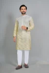 MODERN RAYON DIGITAL PRINT  WORK MEN'S KURTA PAYJAMA LIGHT YELLOW