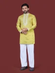MODERN SILK EMBROIDERY WORK MEN'S KURTA PAYJAMA LEMON