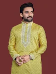 3MODERN SILK EMBROIDERY WORK MEN’S KURTA PAYJAMA WEDDING WEAR WHOLESALE PRICE ETHNIC GARMENT (17)