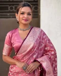 3MOST PICKED LICHI SILK JACQUARD WORK SAREE WITH UNSTITCHED BLOUSE WEDDING WEAR WHOLESALE PRICE ETHNIC GARMENT (26)