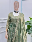 3NEW ARRIVAL FENDY SILK EMBROIDERY SEQUENCE ZARI WORK GOWN BOTTOM WITH DUPATTA FESTIVE WEAR WHOLESALE PRICE ETHNIC GARMENT (40)