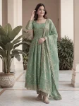 NEW ARRIVAL FENDY SILK EMBROIDERY  SEQUENCE ZARI WORK GOWN BOTTOM WITH DUPATTA MINT