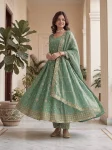 3NEW ARRIVAL FENDY SILK EMBROIDERY SEQUENCE ZARI WORK GOWN BOTTOM WITH DUPATTA FESTIVE WEAR WHOLESALE PRICE ETHNIC GARMENT (40)