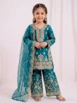 NEW ARRIVAL GMY SILK EMBROIDERY SEQUENCE WORK KID'S TOP PALAZZO WITH DUPATTA RAMA