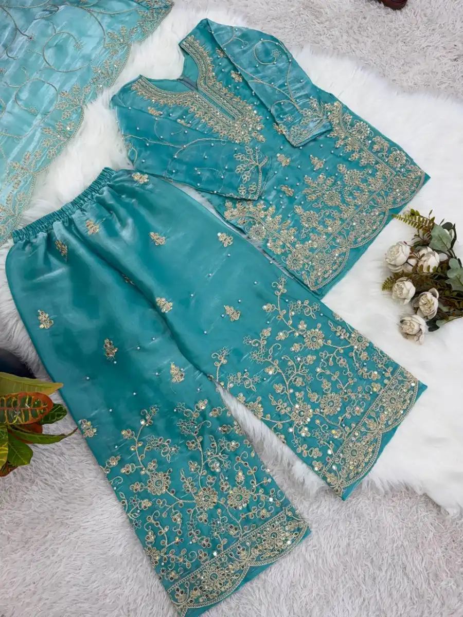 3NEW ARRIVAL GMY SILK EMBROIDERY SEQUENCE WORK MOTHDER DAUGHTER SET FESTIVE WEAR WHOLESALE PRICE ETHNIC GARMENT (46)