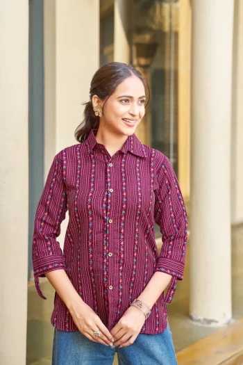 NEW ARRIVAL POLY RAYON PRINT WORK TOP WINE