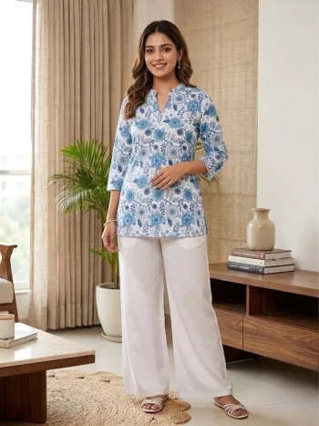 NEW ARRIVAL RAYON DIGITAL PRINT WORK TOP PALAZZO SET BLUE