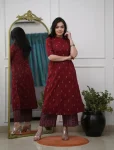 NEW ARRIVAL RAYON FOIL WORK TOP PENT SET MAROON