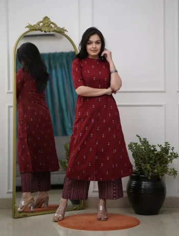 NEW ARRIVAL RAYON FOIL WORK TOP PENT SET MAROON