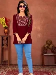 NEW ARRIVAL RINKAL COTTON EMBROIDERY WORK ONLY TOP MAROON