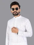 3RICH LOOK COTTON CHIKANKARI EMBROIDERY WORK MEN’S KURTA PAYJAMA FESTIVE WEAR WHOLESALE PRICE ETHNIC GARMENT (11)