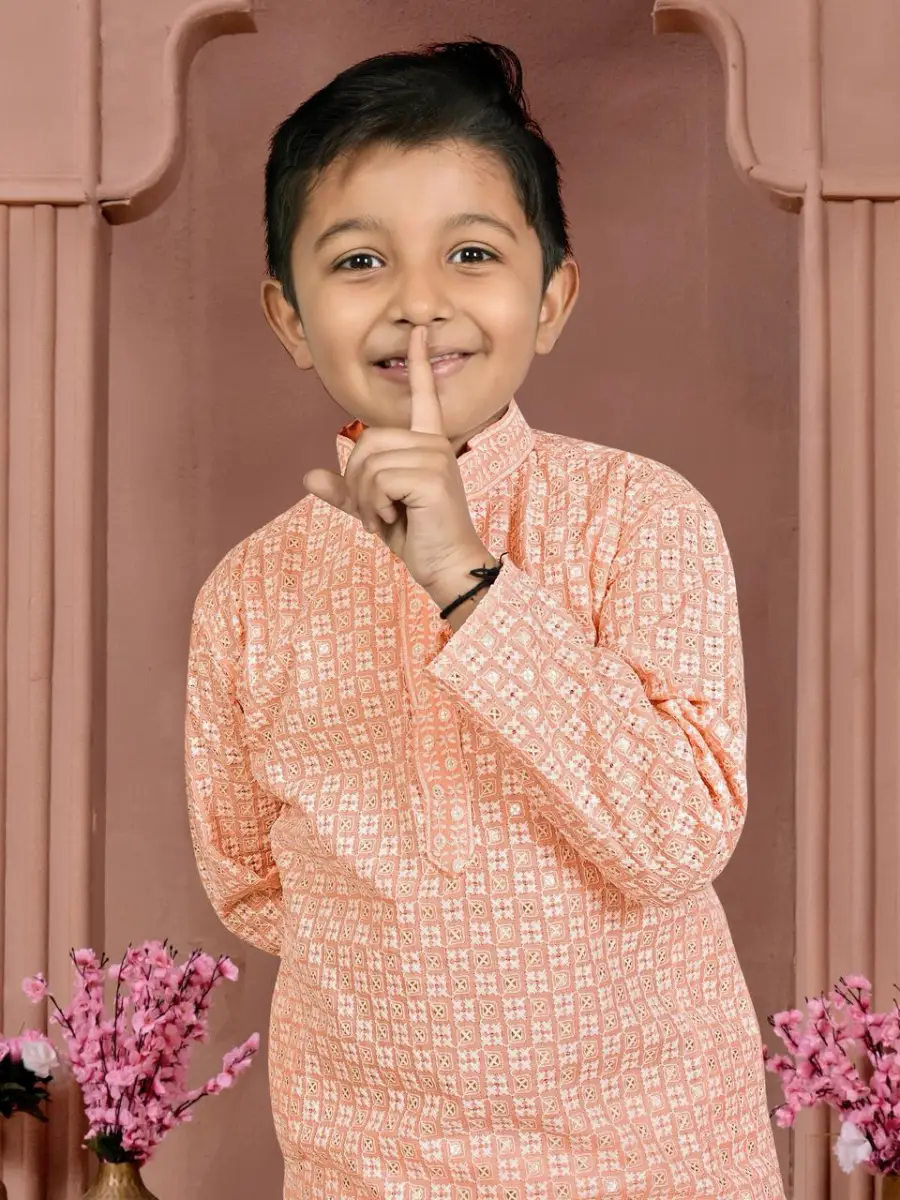 3RICH LOOK COTTON CHIKANKARI WORK KID'S KURTA PAYJAMA SET FESTIVE WEAR WHOLESALE PRICE ETHNIC GARMENT (13)