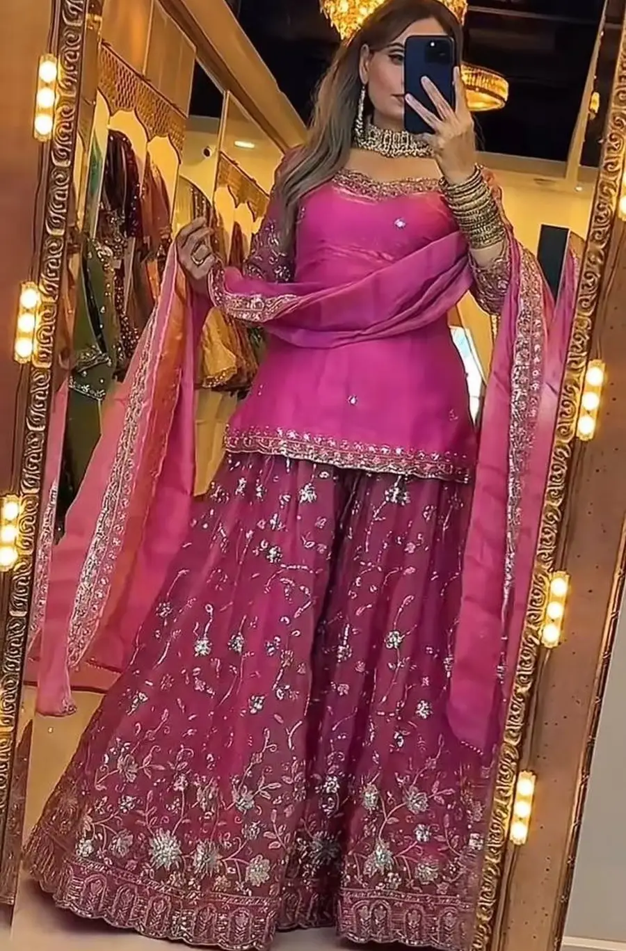 3RICH LOOK FENDY SILK THREAD WITH SEQUENCE EMBROIDERY, ZARI WORK TOP PALAZZO WITH DUPATTA FESTIVE WEAR WHOLESALE PRICE ETHNIC GARMENT (21)