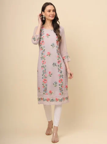 RICH LOOK GEORGETTE LUCKNOWI CHIKANKARI WORK ONLY KURTI CREAM