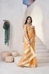 3RICH LOOK LINEN COTTON SILK GOLD ZARI AND SELF DESIGN WORK SAREE WITH UNSTITCHED BLOUSE FESTIVE WEAR WHOLESALE PRICE ETHNIC GARMENT (35)