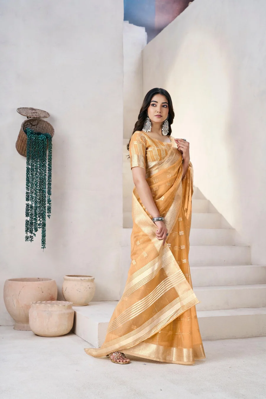 3RICH LOOK LINEN COTTON SILK GOLD ZARI AND SELF DESIGN WORK SAREE WITH UNSTITCHED BLOUSE FESTIVE WEAR WHOLESALE PRICE ETHNIC GARMENT (31)
