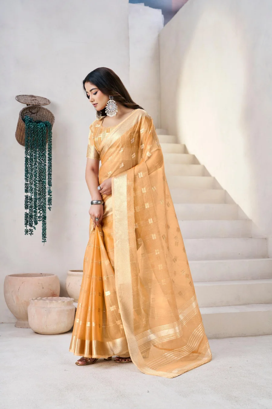 3RICH LOOK LINEN COTTON SILK GOLD ZARI AND SELF DESIGN WORK SAREE WITH UNSTITCHED BLOUSE FESTIVE WEAR WHOLESALE PRICE ETHNIC GARMENT (34)