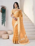 RICH LOOK LINEN COTTON SILK GOLD ZARI AND SELF DESIGN WORK SAREE WITH UNSTITCHED BLOUSE YELLOW