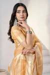 3RICH LOOK LINEN COTTON SILK GOLD ZARI AND SELF DESIGN WORK SAREE WITH UNSTITCHED BLOUSE FESTIVE WEAR WHOLESALE PRICE ETHNIC GARMENT (35)