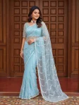 3RICH LOOK NET BEADS ,SEQUENCE, PEARLS EMBROIDERY WORK SAREE WITH UNSTITCHED BLOUSE PARTY WEAR WHOLESALE PRICE ETHNIC GARMENT (18)