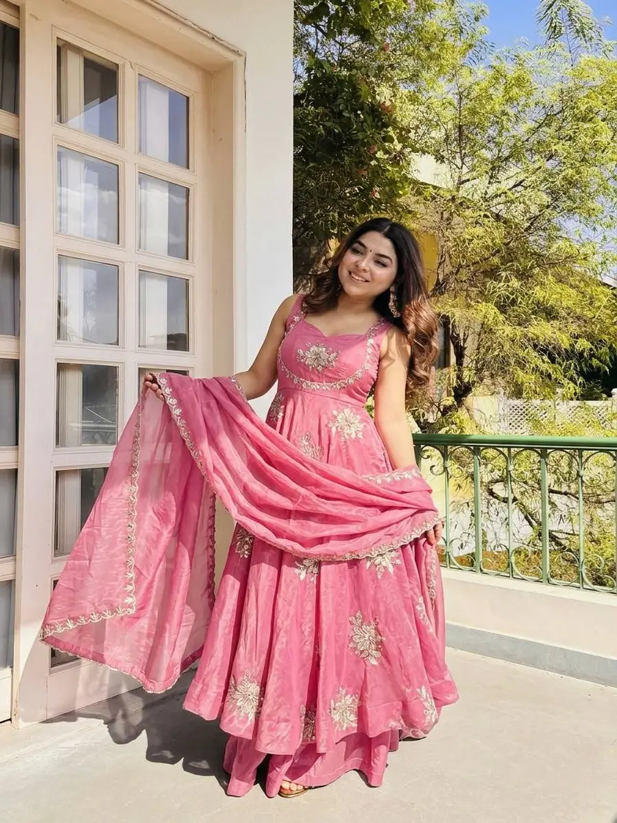 3TRENDING FENDY SILK EMBROIDERY SEQUENCE WORK GOWN PALAZZO WITH DUPATTA WEDDING WEAR WHOLESALE PRICE ETHNIC GARMENT (15)