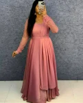 TRENDING FENDY SILK SEQUENCE AND BEADS WORK GOWN WITH DUPATTA AND WAIST BELT PEACH