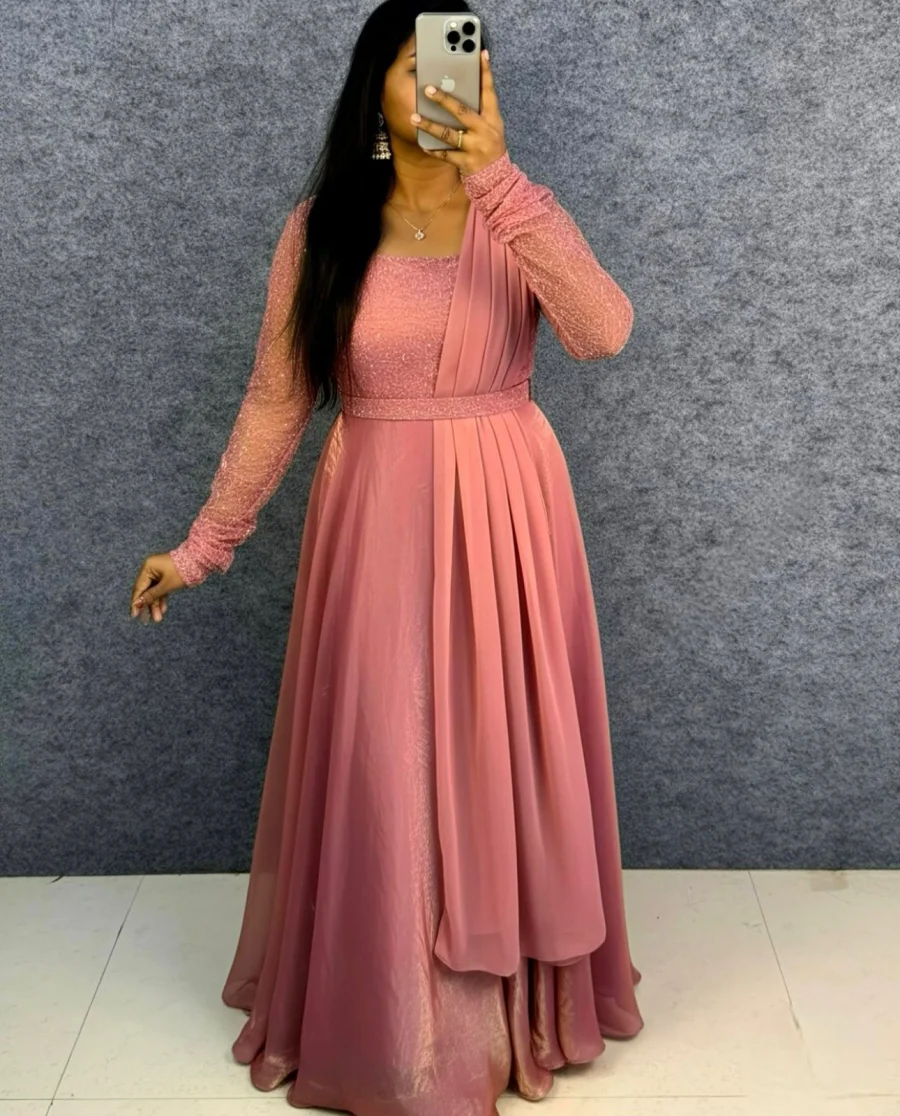 3TRENDING FENDY SILK SEQUENCE AND BEADS WORK GOWN WITH DUPATTA AND WAIST BELT FESTIVE WEAR WHOLESALE PRICE ETHNIC GARMENT (19)