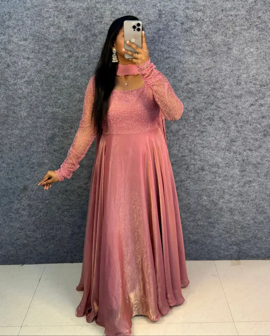 3TRENDING FENDY SILK SEQUENCE AND BEADS WORK GOWN WITH DUPATTA AND WAIST BELT FESTIVE WEAR WHOLESALE PRICE ETHNIC GARMENT (23)