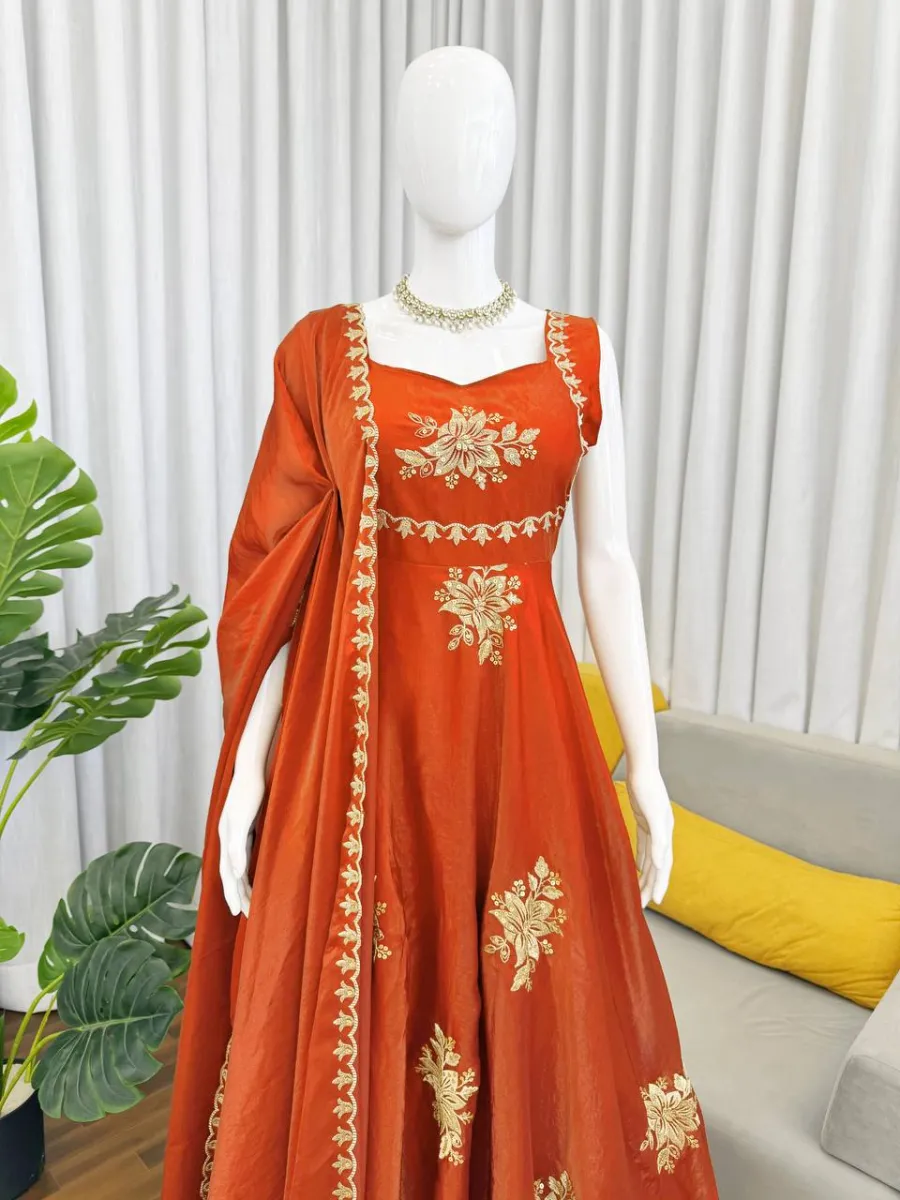 3TRENDING FENDY SILK THREAD AND SEQUENCE WORK GOWN PALAZZO WITH DUPATTA WEDDING WEAR WHOLESALE PRICE ETHNIC GARMENT (21)
