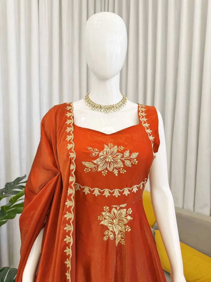 3TRENDING FENDY SILK THREAD AND SEQUENCE WORK GOWN PALAZZO WITH DUPATTA WEDDING WEAR WHOLESALE PRICE ETHNIC GARMENT (26)