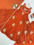 3TRENDING FENDY SILK THREAD AND SEQUENCE WORK GOWN PALAZZO WITH DUPATTA WEDDING WEAR WHOLESALE PRICE ETHNIC GARMENT (22)