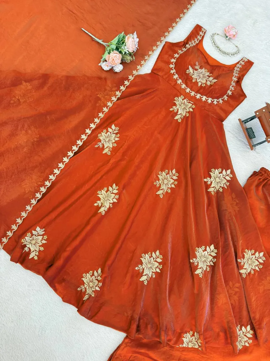 3TRENDING FENDY SILK THREAD AND SEQUENCE WORK GOWN PALAZZO WITH DUPATTA WEDDING WEAR WHOLESALE PRICE ETHNIC GARMENT (27)
