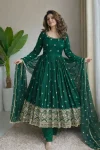 DESIGNER CHINON SILK EMBROIDERY SEQUENCE WORK WITH REAL MIRROR HAND WORK GOWN BOTTOM WITH DUPATTA GREEN