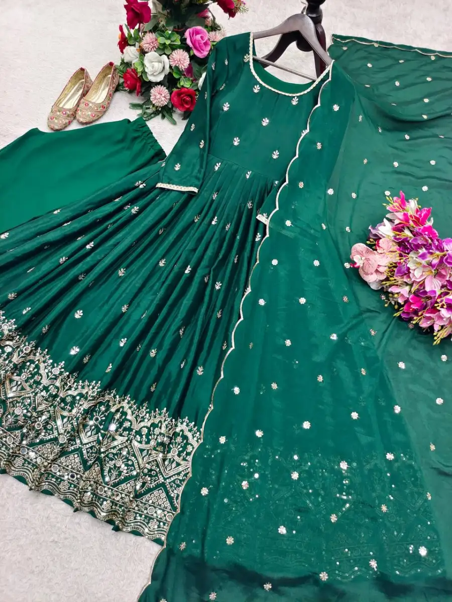 4DESIGNER CHINON SILK EMBROIDERY SEQUENCE WORK WITH REAL MIRROR HAND WORK GOWN BOTTOM WITH DUPATTA FESTIVE WEAR WHOLESALE PRICE ETHNIC GARMENT (5)