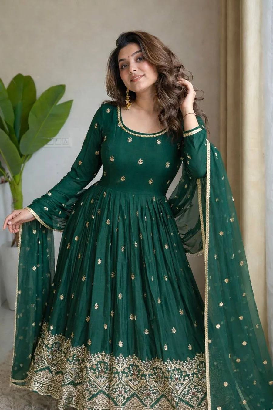 4DESIGNER CHINON SILK EMBROIDERY SEQUENCE WORK WITH REAL MIRROR HAND WORK GOWN BOTTOM WITH DUPATTA FESTIVE WEAR WHOLESALE PRICE ETHNIC GARMENT (9)