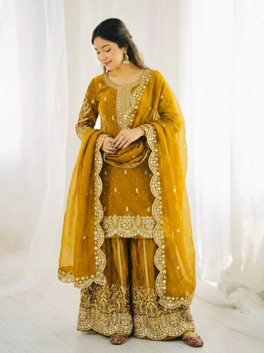 4DESIGNER FENDY SILK EMBROIDERY CODING AND SEQUENCE WORK TOP PALAZZO WITH DUPATTA FESTIVE WEAR WHOLESALE PRICE ETHNIC GARMENT (36)