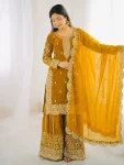 DESIGNER FENDY SILK EMBROIDERY CODING AND SEQUENCE WORK TOP PALAZZO WITH DUPATTA YELLOW