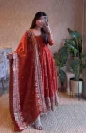 DESIGNER FENDY SILK EMBROIDERY SEQUENCE WORK GOWN BOTTOM WITH DUPATTA ORANGE