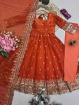4DESIGNER FENDY SILK EMBROIDERY SEQUENCE WORK GOWN BOTTOM WITH DUPATTA FESTIVE WEAR WHOLESALE PRICE ETHNIC GARMENT (3)