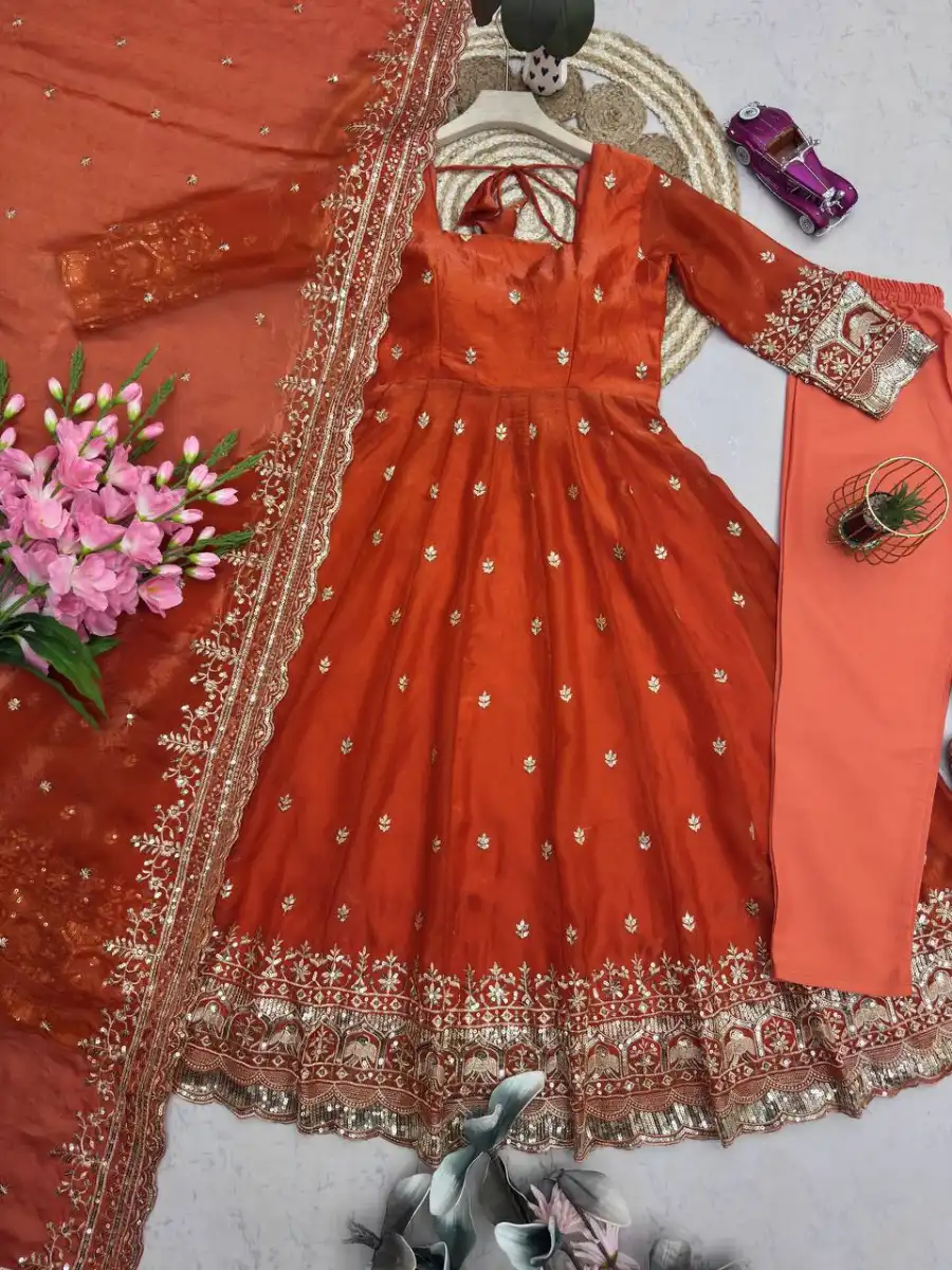 4DESIGNER FENDY SILK EMBROIDERY SEQUENCE WORK GOWN BOTTOM WITH DUPATTA FESTIVE WEAR WHOLESALE PRICE ETHNIC GARMENT (5)