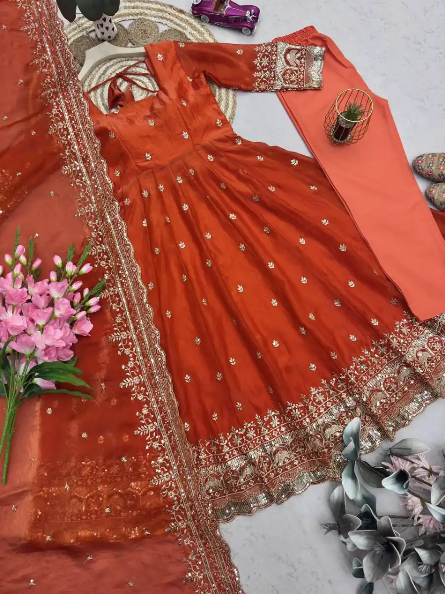 4DESIGNER FENDY SILK EMBROIDERY SEQUENCE WORK GOWN BOTTOM WITH DUPATTA FESTIVE WEAR WHOLESALE PRICE ETHNIC GARMENT (6)