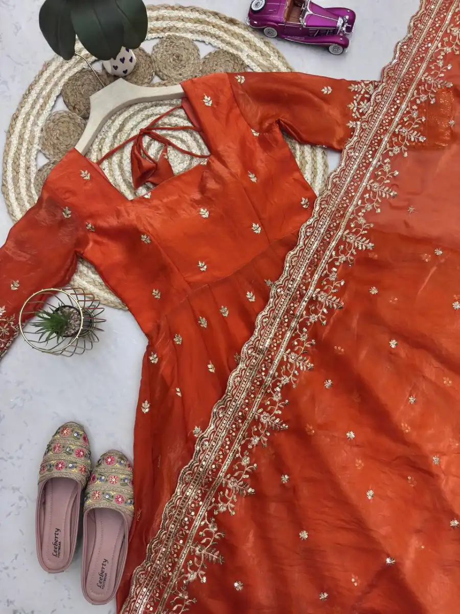 4DESIGNER FENDY SILK EMBROIDERY SEQUENCE WORK GOWN BOTTOM WITH DUPATTA FESTIVE WEAR WHOLESALE PRICE ETHNIC GARMENT (7)