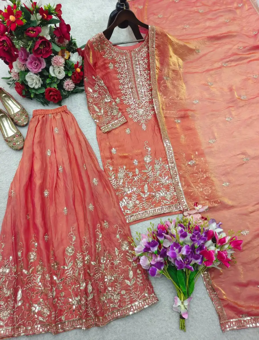 4DESIGNER GMY SILK EMBROIDERY 5 MM SEQUENCE WORK TOP PALAZZO WITH DUPATTA FESTIVE WEAR WHOLESALE PRICE ETHNIC GARMENT (10)