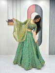 4DESIGNER MOSS EMBROIDERY BEADS & SEQUENCE WORK LEHENGA CHOLI WITH DUPATTA WEDDING WEAR WHOLESALE PRICE ETHNIC GARMENT (19)