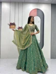4DESIGNER MOSS EMBROIDERY BEADS & SEQUENCE WORK LEHENGA CHOLI WITH DUPATTA WEDDING WEAR WHOLESALE PRICE ETHNIC GARMENT (19)