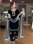 4DESIGNER ROMAN GLASS SILK EMBROIDERY 3 MM SEQUENCE WORK WITH RIVET MOTI WORK TOP PATIYALA WITH DUPATTA FESTIVE WEAR WHOLESALE PRICE ETHNIC GARMENT (9)
