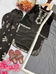 4DESIGNER ROMAN GLASS SILK EMBROIDERY 3 MM SEQUENCE WORK WITH RIVET MOTI WORK TOP PATIYALA WITH DUPATTA FESTIVE WEAR WHOLESALE PRICE ETHNIC GARMENT (9)