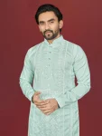 4DESIGNER SOFT SILK EMBROIDERY WORK AND SILVER SEQUENCE WORK MEN’S KURTA PAYJAMA FESTIVE WEAR WHOLESALE PRICE ETHNIC GARMENT (29)