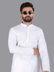 4FANCY COTTON CHIKANKARI EMBROIDERY WORK MEN’S KURTA PAYJAMA FESTIVE WEAR WHOLESALE PRICE ETHNIC GARMENT (11)